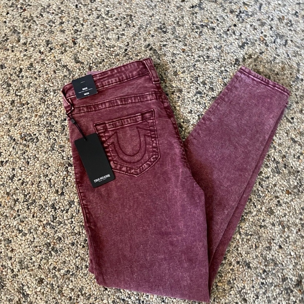 True Religion Women's Halle High Rise Skinny Dark Red Skinny Jeans Size 29 New